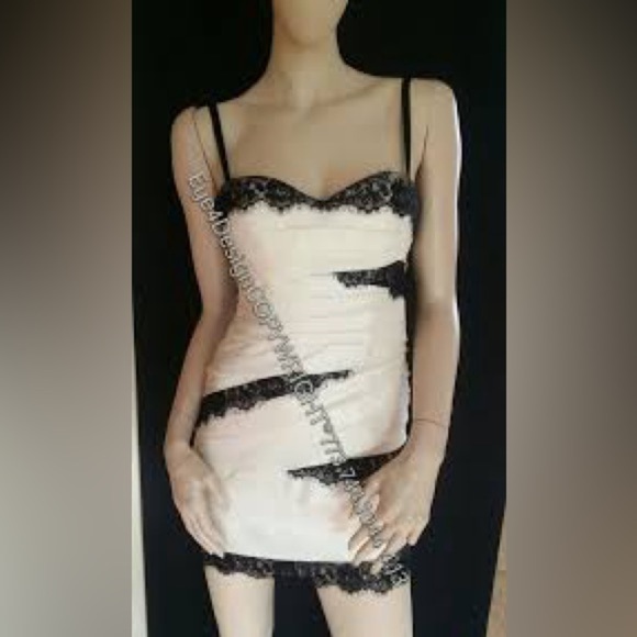 Nightway collections dress Champaign and black lace trim size 8 NWT - Picture 1 of 4